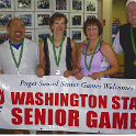 Mixed doubles partners:  Steve Kono and Carol Bishop from North Seattle (left) and Tom Anderson and Starr Horner  from Elma